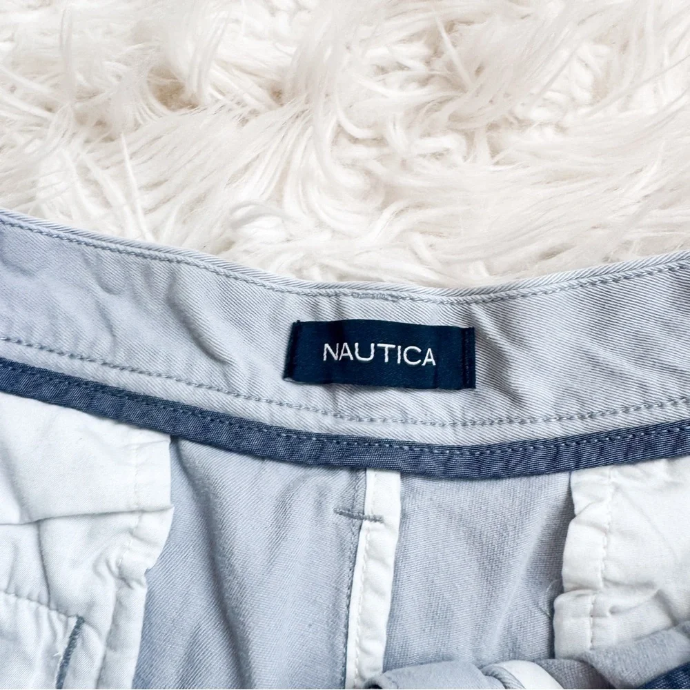 Nautica Men’s Flat Front Cotton Shorts Blue Gray 36W Classic Fit